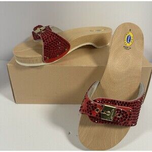 Dr  Scholls The Original Wooden Exercise Clog Sandal Custom Red Crystal Bling 8